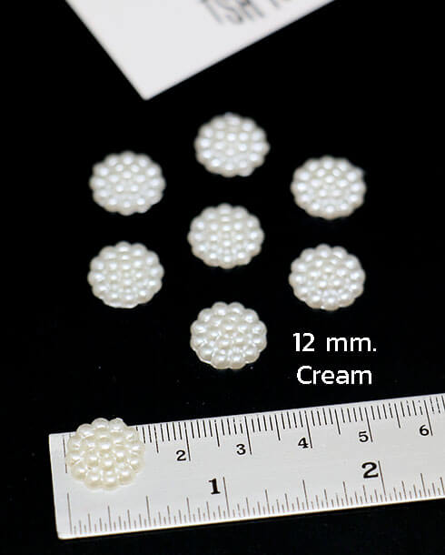 12 mm. Flower Shape Half Round Pearl Cream Color