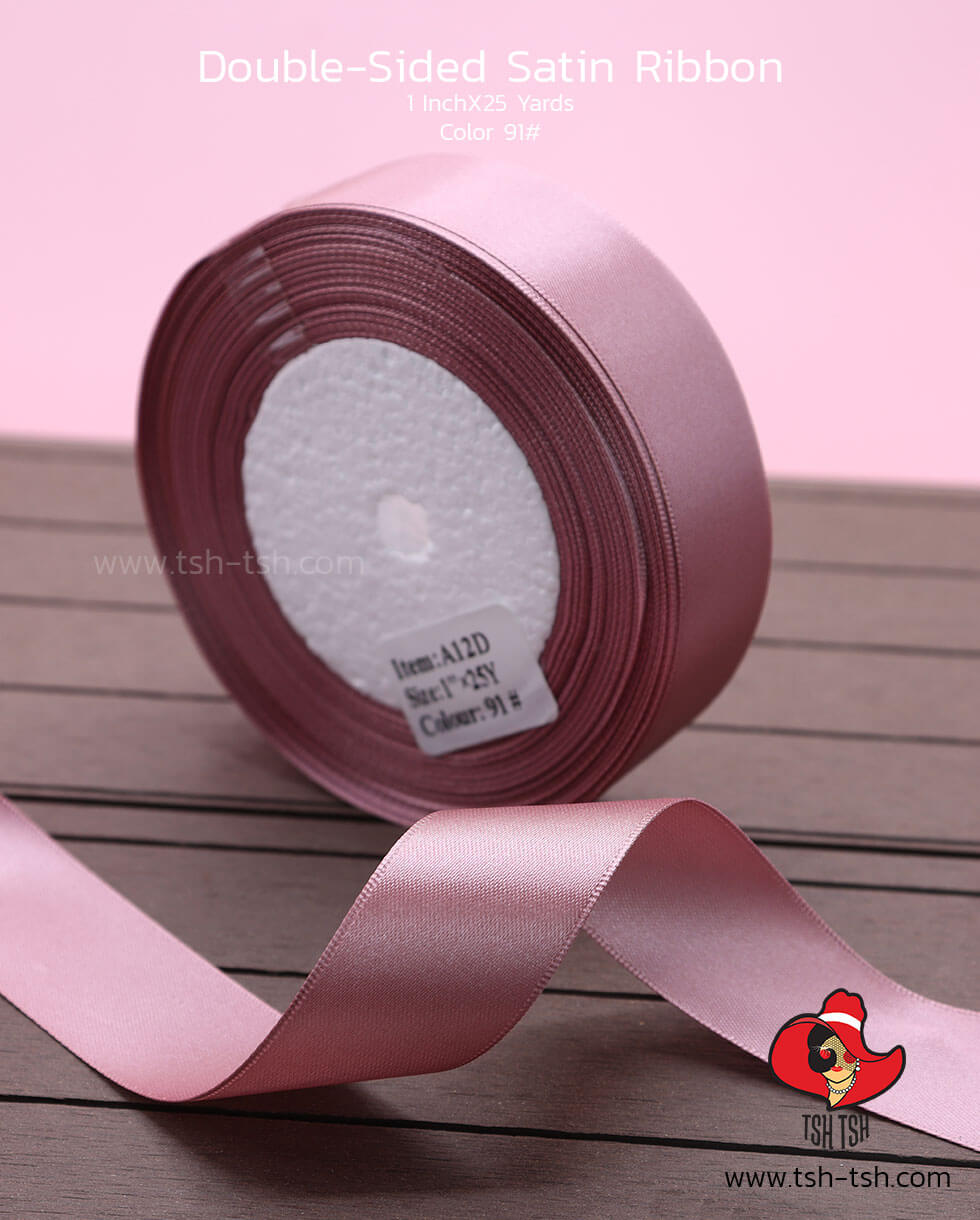 1 Inch Double Face Satin Ribbon 25 Yards Rose Color 91#