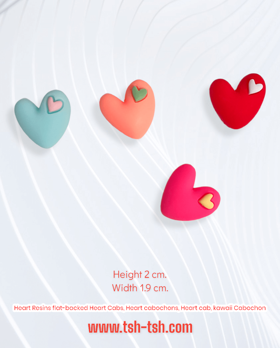 Heart Cabochon, Heart Resin for Embellishments, Flat back Mixed Color