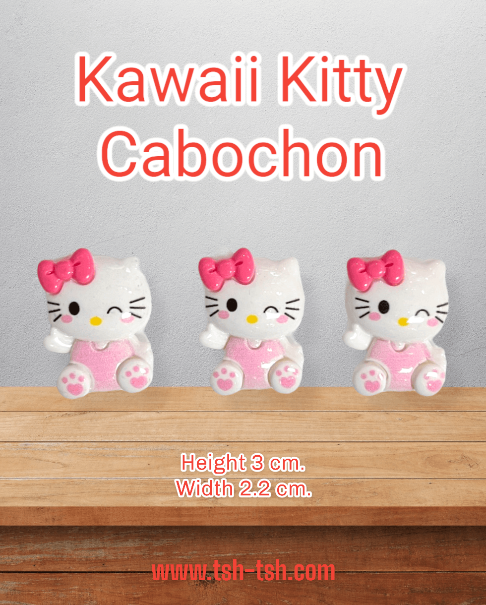Kitty Cabochon, Kitty Fuchsia Bow Resin for Embellishments, Flat back Pink Color