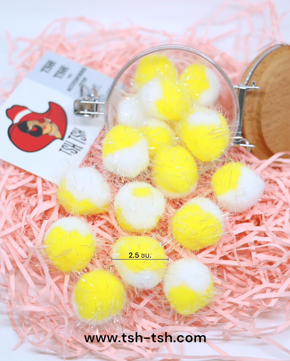 Glitter Pom Pom Ball size 2.5 cm. Two Tone Color White and Yellow