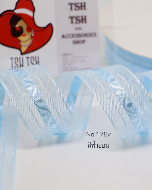 1 Inch Organza Ribbon Thai Pattern Light Blue Color No.178#